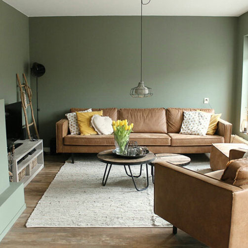 Wandfarbe Olive bringt stilvolle Wohnlichkeit in den Raum